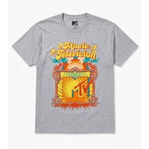 NEW MTV Music Television Retro Psychedelic Graphic Tee - Gray - Men's 3XL